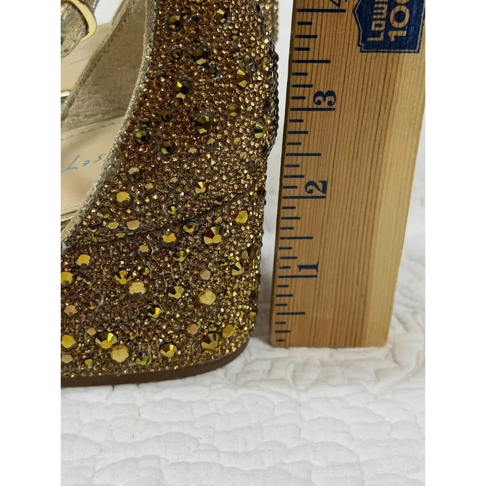 Betsey Johnson Women’s 7 Gold Hanna Beaded Strap Sandals Dress Wedding Heels